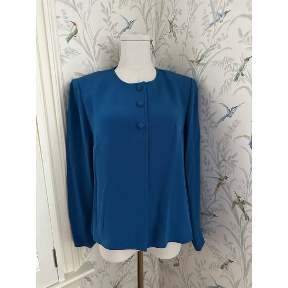 CYNTHIA HOWIE for MAGGIE BOUTIQUE Petites 10 P Jacket Teal 100% SILK Crop Relax - Picture 1 of 7